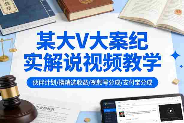某大V大案纪实解说视频教学,可做伙伴计划、撸精选收益,视频号和支付宝分成计划均可