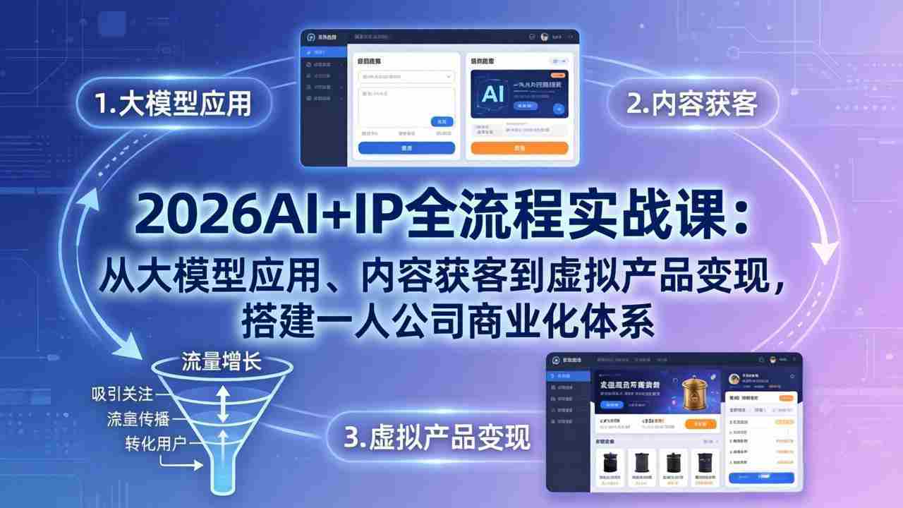 （17863期）2026AI+IP全流程实战课：从大模型应用、内容获客到虚拟产品变现，搭建一人公司商业化体系-湘创网