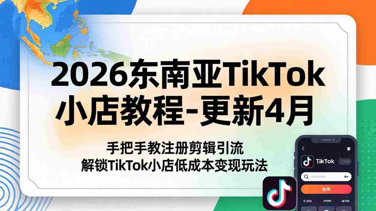 （18180期）2026东南亚TikTok小店教程-更新4月，手把手教注册剪辑引流，解锁TikTok小店低成本变现玩法-湘创网