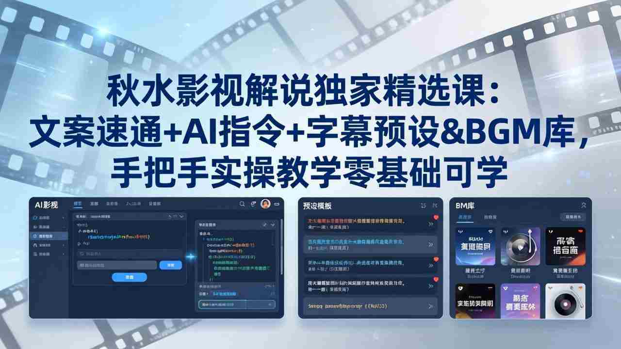 （18080期）秋水影视解说独家精选课：文案速通+AI指令+字幕预设+BGM库，手把手实操教学零基础可学-湘创网