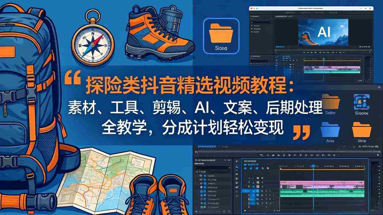 （17994期）探险类抖音精选视频教程：素材、工具、剪辑、AI、文案、后期处理全教学，分成计划轻松变现-湘创网