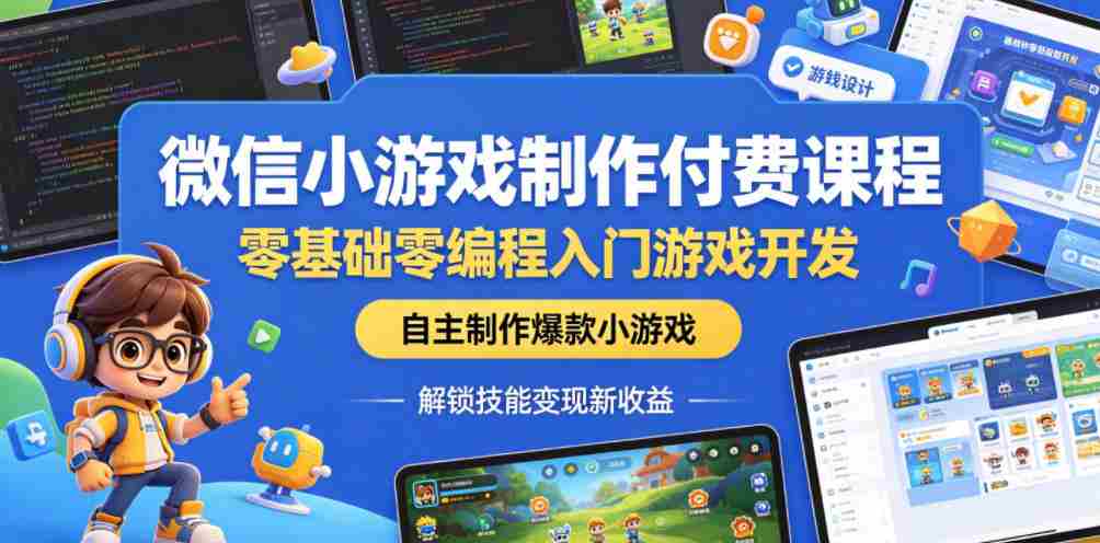 微信小游戏制作付费课程，零基础零编程入门游戏开发，自主制作爆款小游戏，解锁技能变现新收益-湘创网