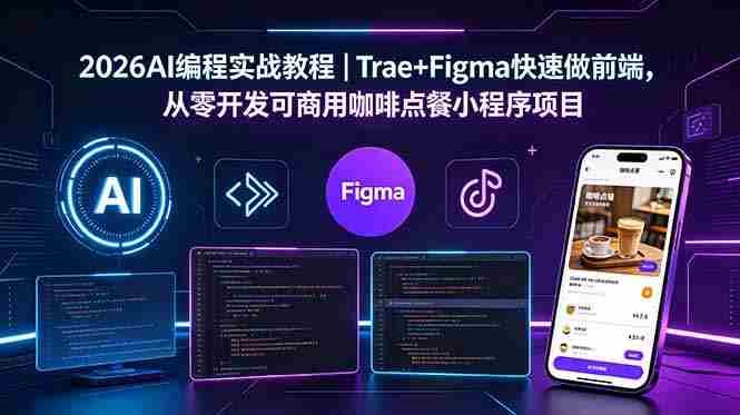 （18627期）2026AI编程实战教程｜Trae+Figma快速做前端，从零开发可商用咖啡点餐小程序项目-湘创网