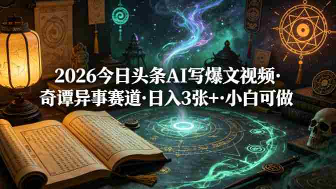 2026今日头条AI写爆文视频,奇谭异事赛道,日入3张+,小白可做
