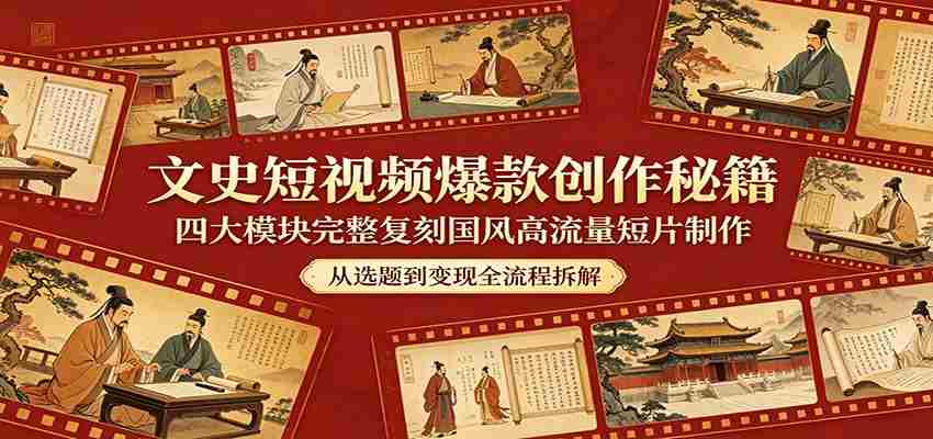 文史短视频爆款创作秘籍：四大模块完整复刻国风高流量短片制作-湘创网