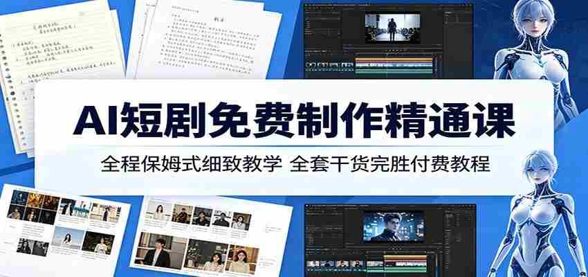 AI短剧免费制作精通课：全程保姆式细致教学，全套干货完胜付费教程-湘创网