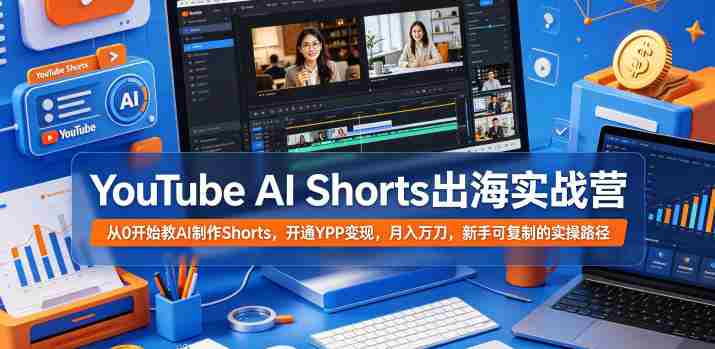 YouTube AI Shorts出海实战营,从0开始教AI制作Shorts,开通YPP变现,月入万刀,新手可复制的实操路径