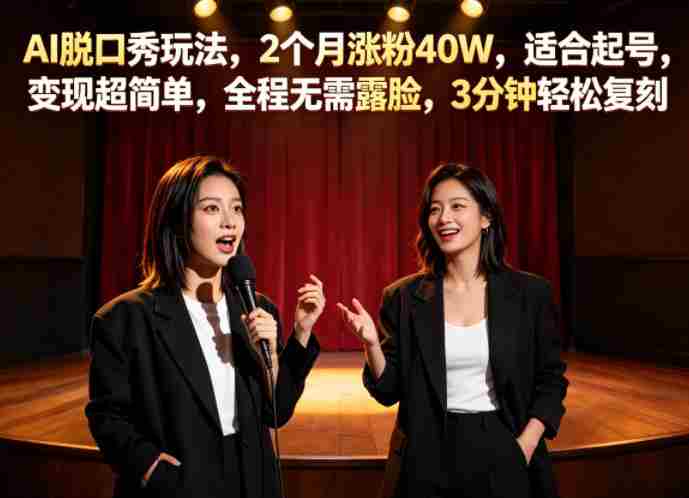 AI脱口秀玩法，2个月涨粉40W，适合起号，变现超简单，全程无需露脸，3分钟轻松复刻-湘创网
