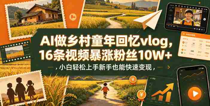 AI做乡村童年回忆vlog，16条视频暴涨粉丝10W+，小白轻松上手新手也能快速变现-湘创网