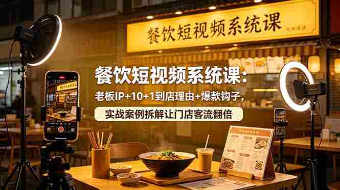 （18712期）餐饮短视频系统课：老板IP+10+1到店理由+爆款钩子，实战案例拆解让门店客流翻倍-湘创网