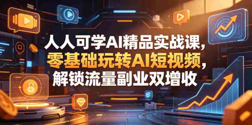 人人可学AI精品实战课,零基础玩转AI短视频,解锁流量副业双增收