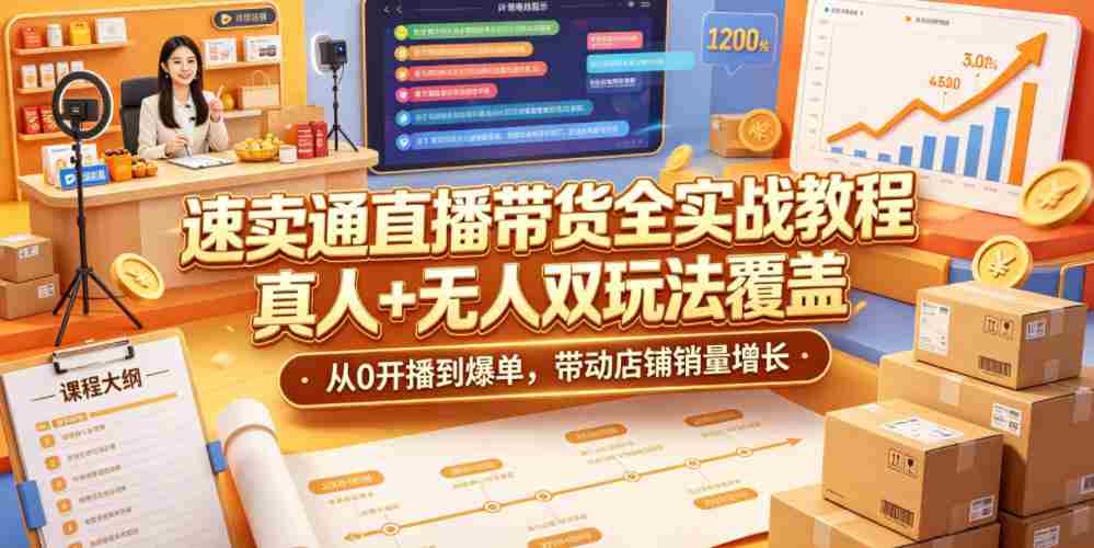 速卖通直播带货全实战教程，真人+无人双玩法覆盖，从0开播到爆单，带动店铺销量增长-湘创网