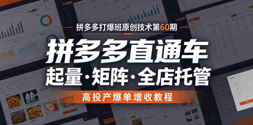 拼多多打爆班原创技术第60期,拼多多直通车,起量・矩阵・全店托管,高投产爆单增收教程
