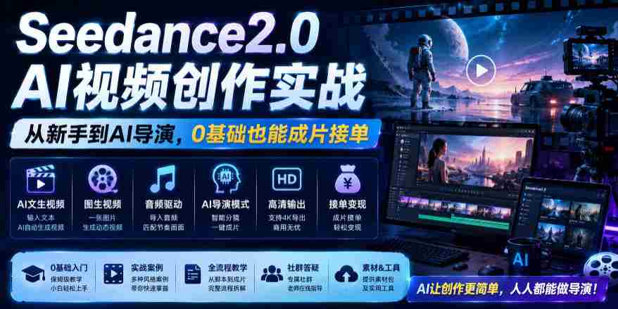 Seedance2.0 AI视频创作实战，从新手到AI导演，0基础也能成片接单变现-湘创网