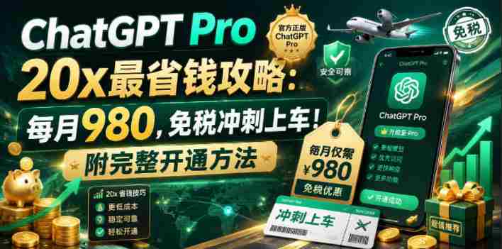 （18790期）ChatGPT Pro 20x 最省钱攻略：每月980，免税冲刺上车！附完整开通方法-湘创网