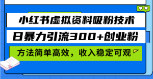 (13345期)小红书虚拟资料吸粉技术,日暴力引流300+创业粉,方法简单高效,收入稳...-湘创网