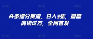 头条细分赛道,日入3张,篇篇阅读过万,全网首发-湘创网