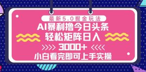 (13398期)今日头条最新5.0掘金玩法,轻松矩阵日入3000+-湘创网