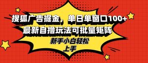 (13116期)搜狐广告掘金,单日单窗口100+,最新自撸玩法可批量矩阵,适合新手小白-湘创网