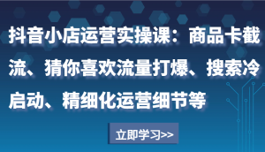 抖音小店运营实操课:商品卡截流、猜你喜欢流量打爆、搜索冷启动、精细化运营细节等-湘创网