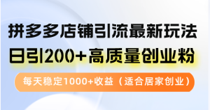 (12893期)拼多多店铺引流最新玩法,日引200+高质量创业粉,每天稳定1000+收益(...-湘创网