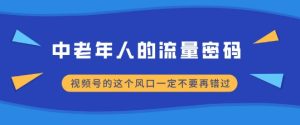中老年人的流量密码,视频号的这个风口一定不要再错过,小白轻松月入过W-湘创网