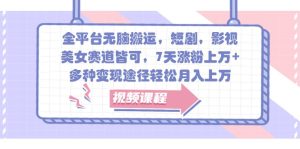 全平台无脑搬运,短剧,影视,美女赛道皆可,7天涨粉上万+,多种变现途径轻松月入上万-湘创网