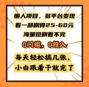 (13139期)懒人项目,多平台变现,看一部剧得25~60,海量短剧看不完,0门槛,0投...-湘创网