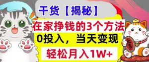 在家挣钱的3个方法,0投入,当天变现,轻松月入过W-湘创网