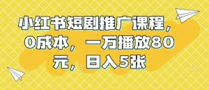 小红书短剧推广课程,0成本,一万播放80元,日入5张-湘创网