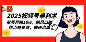 (13793期)2025视频号暴利术,单号月赚10w,抓风口蹭热点是关键,快速出单-湘创网