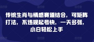 传统生肖与情感赛道结合,可矩阵打法,不违规起号快,一天多张,小白轻松上手-湘创网