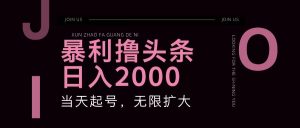暴利撸头条,单号日入2000+,可无限扩大-湘创网