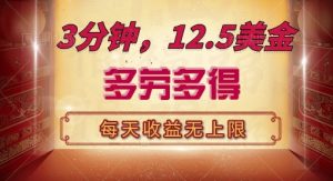 三分钟,12.5美刀,每天无限自撸,多劳多得,收益无上限-湘创网