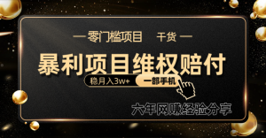 暴利项目线上维q赔付小白月入3w+一部手机改变思维不用剪辑写文案-湘创网