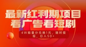 最新红利期项目,看广告看短剧,4W能量分兑换1元,日入50+-湘创网