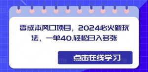 零成本风口项目,2024必火新玩法,一单40,轻松日入多张-湘创网