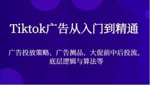 Tiktok广告从入门到精通,广告投放策略、广告测品、大促前中后投流、底层逻辑与算法等-湘创网
