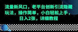 流量新风口,老平台创新引流隐藏玩法,操作简单,小白轻松上手,日入2张,详细教程-湘创网