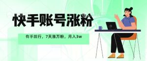 快手账号涨粉,有手就行,7天涨万粉,月入过w-湘创网