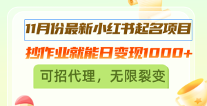 (13256期)11月份最新小红书起名项目,抄作业就能日变现1000+,可招代理,无限裂变-湘创网