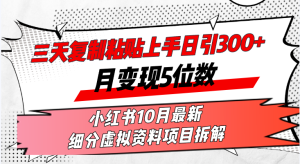 (13077期)三天复制粘贴上手日引300+月变现5位数小红书10月最新 细分虚拟资料项目...-湘创网