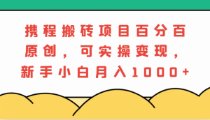 携程搬砖项目,百分百原创,可实操变现,新手小白月入1000+-湘创网