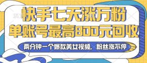 (13158期)2024年快手七天涨万粉,但账号最高800元回收。两分钟一个爆款美女视频-湘创网
