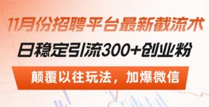 (13309期)招聘平台最新截流术,日稳定引流300+创业粉,颠覆以往玩法 加爆微信-湘创网