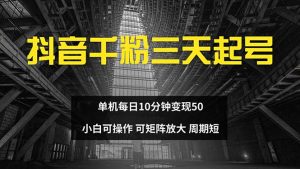 (13106期)抖音千粉计划三天起号 单机每日10分钟变现50 小白就可操作 可矩阵放大-湘创网