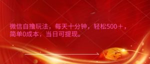 微信自撸玩法,每天十分钟,轻松几张,简单0成本,当日可提现-湘创网