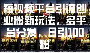 短视频平台引流创业粉新玩法，多平台分发，日引100粉-湘创网