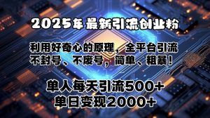 2025年最新引流创业粉,利用好奇心的原理,全平台引流,不封号、不废号,简单、粗暴-湘创网