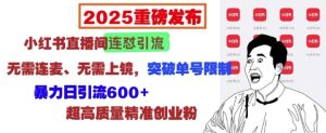 2025重磅发布:小红书直播间连怼引流,无需连麦、无需上镜,突破单号限制,暴力日引流600+-湘创网